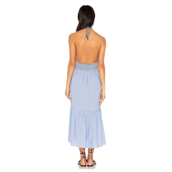 ❗️SOLD❗️SAYLOR BLUE KAT MIDI EMBROIDERED HALTER DRESS - Picture 3 of 9